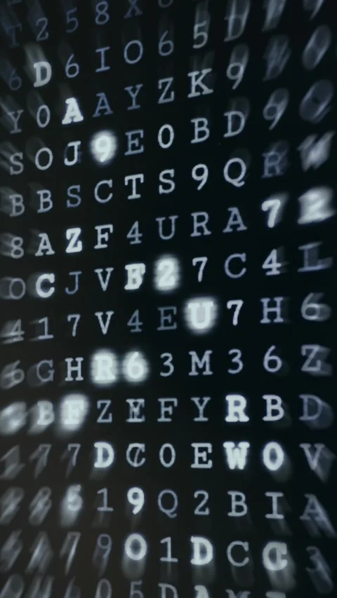 Digital matrix of alphanumeric data with randomized illumination Stock Footage 335872484