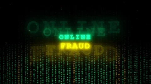 Digital Matrix Background with Glowing Online Fraud Text Warning for Cyber Stock Footage 336773528
