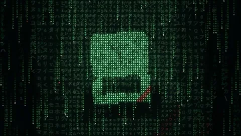 Digital matrix background with rotating green binary code square and glitching Stock-Footage 343162207