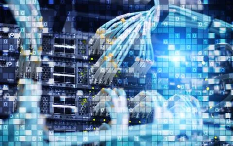 Digital matrix binary code mainframe server room computing communication concept Stock Photos