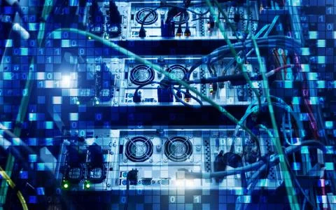 Digital matrix binary code mainframe server room computing communication concept Stock Photos
