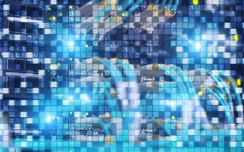 Digital matrix binary code mainframe server room computing communication concept Stock Photos