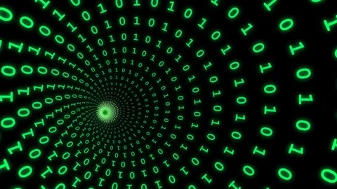 Digital Matrix Binary Code Spiral Data Stream Background 4K Video stock 338328362