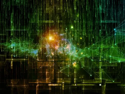 Digital Matrix Code and Network Cybersecurity Background Stock Illustration