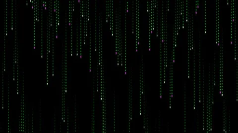 Digital Matrix Code Rain Animation with Glowing Green and Purple Vídeo Stock 340899369