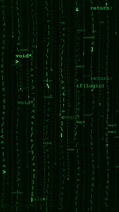 Digital Matrix Code Rain with Programming Syntax and Glowing Green Symbols Stock-Footage 346207500