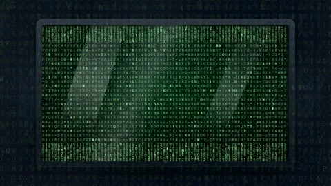 Digital Matrix Code Streaming on a Retro Computer Monitor with Green Binary Stock Footage 341830181