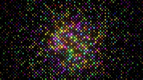 Digital matrix of colorful ones and zeros falling down and flashing. Binary Vídeos de archivo 238549953