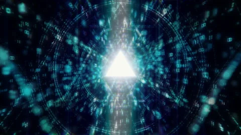 Digital matrix core tunnel of binar lights, neon glowing rays loop in motion Stock Footage 201446044