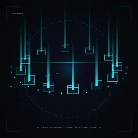 Digital matrix data stream overlay on dark abstract background for technolo.. Stock Footage 344778213
