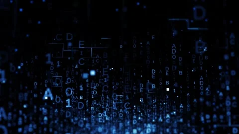 Digital Matrix of Floating Blue Numbers and Letters in Abstract Futuristic .. Stock Footage 339052089