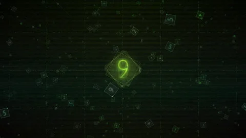 Digital Matrix Glowing Numeric Timer, Neon Green Data Grid Stock Footage 321610654