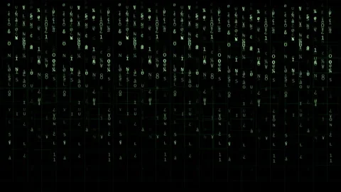 Digital Matrix Green Code Characters Falling on Black Background Vidéo 303431833