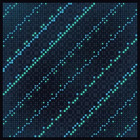Digital Matrix Grid Abstract Background with Blue and Green Glowing Squares Stock Footage 347811315
