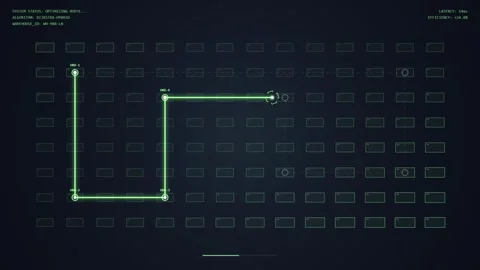 Digital Matrix Grid with Glowing Data Points and Futuristic UI Elements Stock Footage 348414842