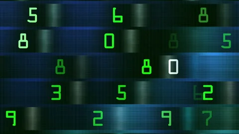 Digital Matrix Inspired Green Numbers on a Futuristic Grid Background Stock Footage 309052426