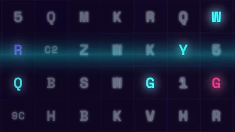 Digital matrix interface with alphanumeric characters arranged Stock-Footage 343881071