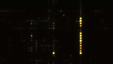 Digital Matrix LED Grid with Glowing Orange and Yellow Particles Falling Down Stock Footage 335459595