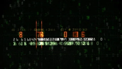 Digital Matrix of Numbers with Highlighted Elements in Futuristic Style Stock Footage 310307878