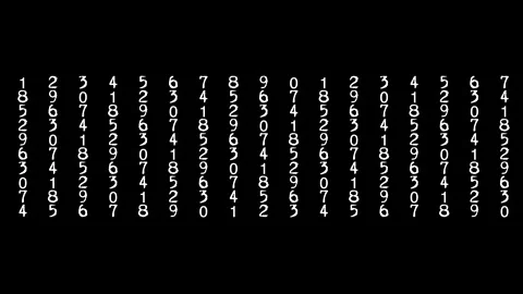 Digital Matrix Numbers Overlay with Vertical Data Stepping Calculations Stock Footage 337136082