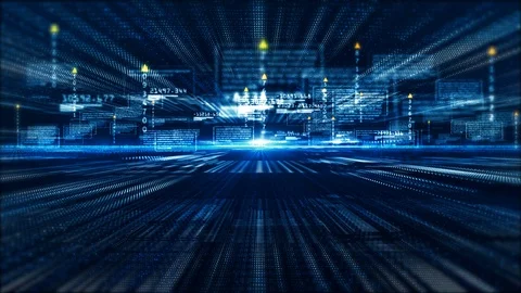 Digital matrix particles and light abstract background. Motion graphics techn Video stock 98120976