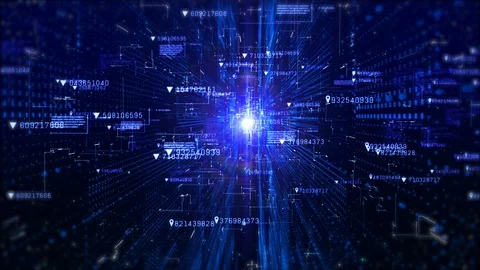 Digital matrix particles and light abstract background. Motion graphics techn Stock Footage 98337744