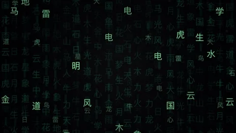 Digital Matrix Rain Background with Green Chinese Characters Falling Down Stock Footage 335682074