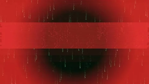 Digital matrix rain background with red warning alert symbols and glitching Stock Footage 343170268