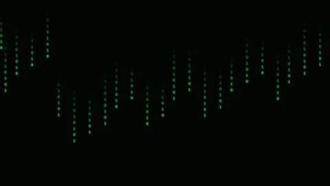 Digital matrix rain effect with green binary code falling on black background Stock Footage 338310062