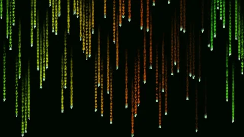 Digital Matrix Rain Effect with Green and Orange Particles Stock Footage 340987283