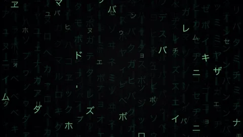 Digital Matrix Rain with Falling Green Japanese Katakana Characters Stock Footage 334648057