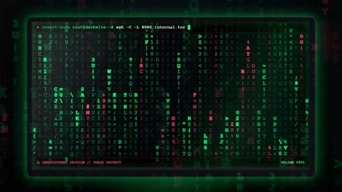 Digital Matrix Rain with Green and Red Binary Code Streaming on a Dark Screen Stock Footage 341832455