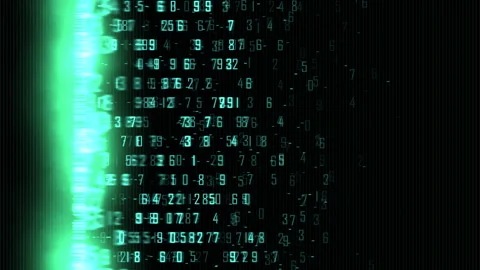 Digital Matrix Scanning Numbers Glowing Vertical Light Loop Background Stock Footage 299927358