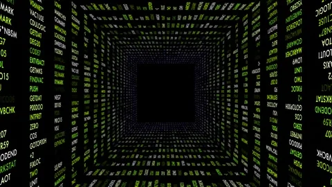 Digital matrix tunnel moving through abstract code data stream Stock Footage 327593645