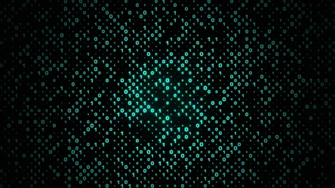 Digital matrix of turquoise ones and zeros falling down and flashing. Binary Vídeos de archivo 238550210