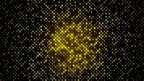 Digital matrix of yellow ones and zeros falling down and flashing. Binary Stock Footage 238549641