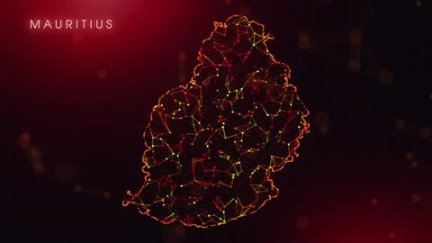 Digital Mauritius Map Motion Reveal With Abstract Red And Orange Plexus Net.. Stock Footage 330675488