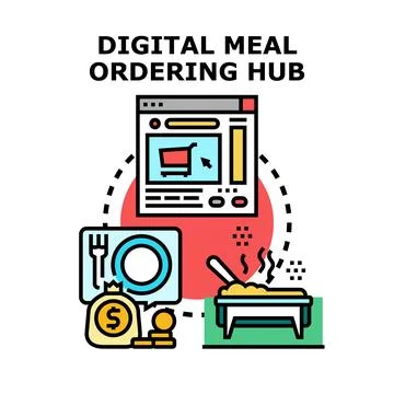 Digital meal ordering hub connecting food delivery service Ilustración de archivo