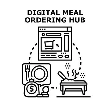 Digital meal ordering hub connecting food delivery service Ilustración de archivo