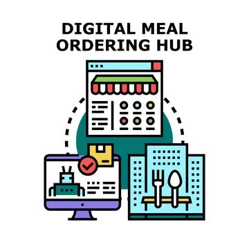 Digital meal ordering hub for online food delivery service Ilustración de archivo