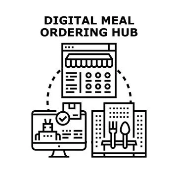 Digital meal ordering hub for online food delivery service Ilustración de archivo