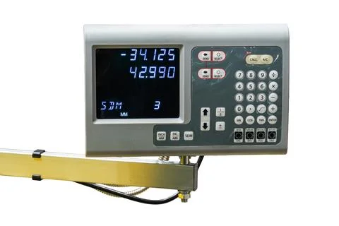 Digital measuring device with keypad and display, showing numerical values in Stock Photos