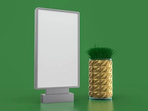 Digital media blank white screen mockup on green background. 3D illustration Illustrazione stock