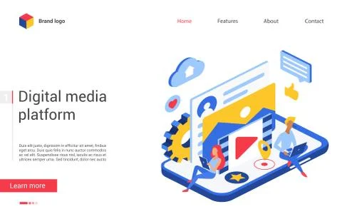 Digital media data vector illustration, website interface creative design with Stock Illustration