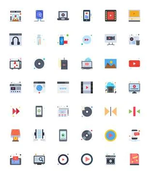 Digital Media Design Vector Icons featuring 42 Grid Fitted Flat Style Illustrazione stock