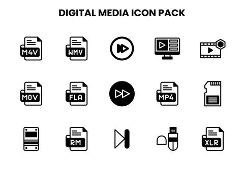 Digital Media DuoTone Vector Icons Pack Stock Illustration