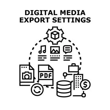 Digital media export settings processing content files for use Stock Illustration