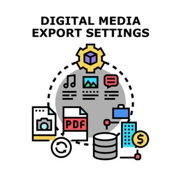 Digital media export settings processing content files for use Stock Illustration