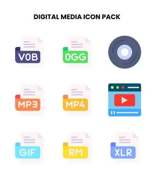 Digital Media Flat Bundle Icons Pack 스톡 일러스트