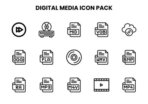 Digital Media Line Bundle Icons Pack Stock Illustration
